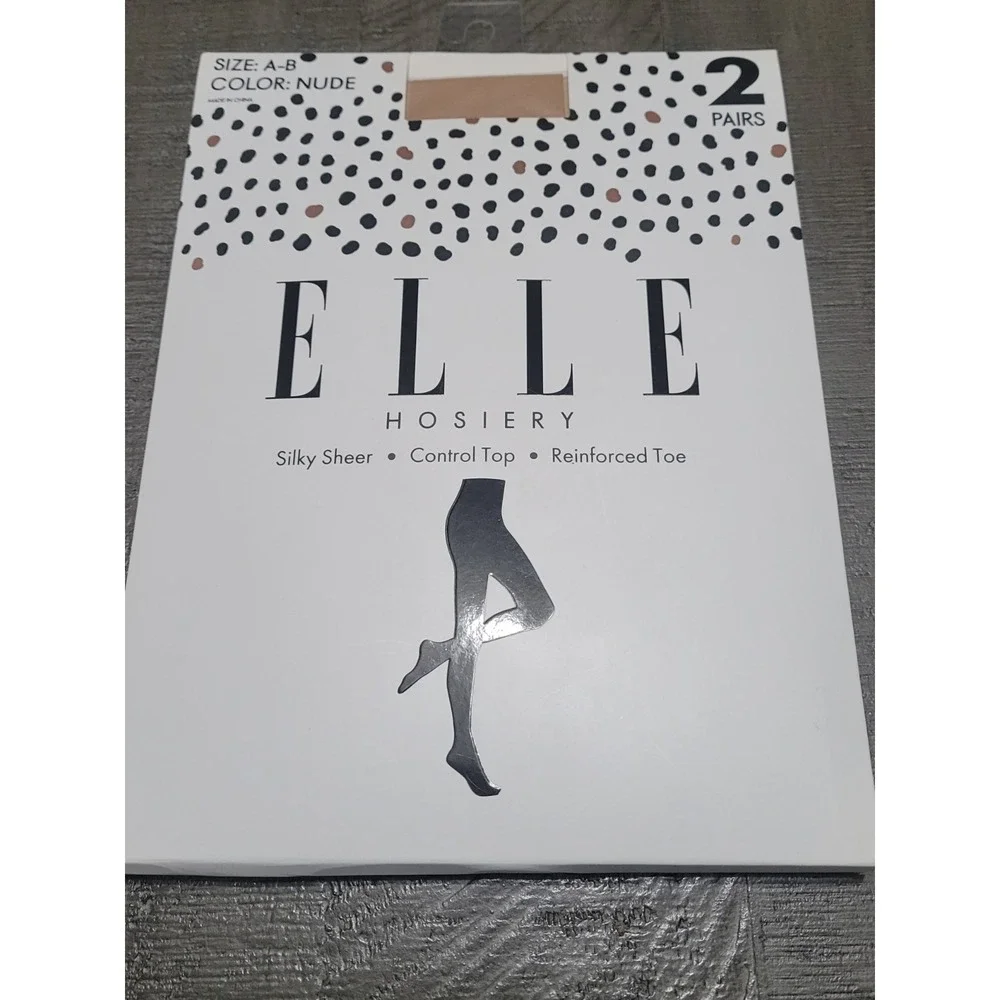 Elle Hosiery Silky Sheer Control Top 2 PR Pantyhose SzAB Color Nude Reinforced